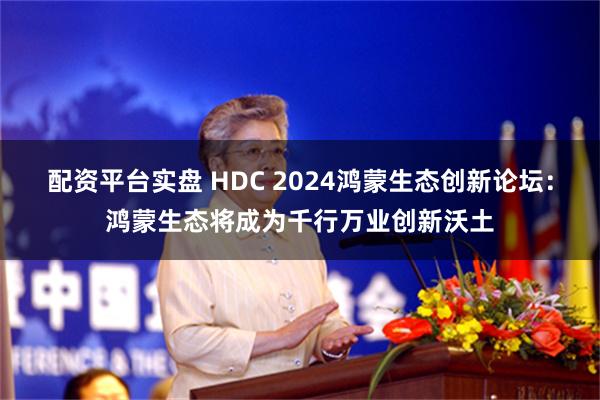 配资平台实盘 HDC 2024鸿蒙生态创新论坛：鸿蒙生态将成为千行万业创新沃土