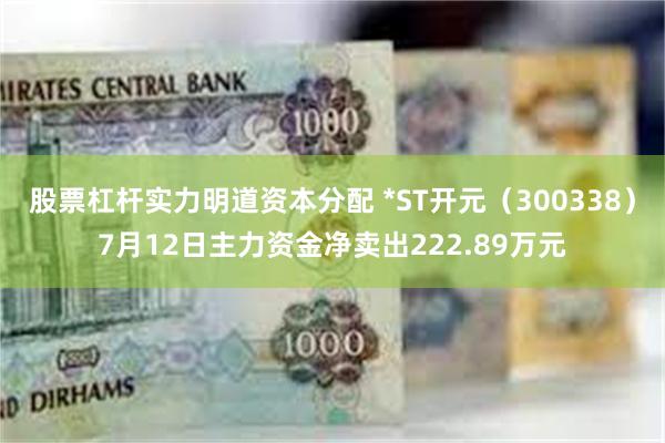 股票杠杆实力明道资本分配 *ST开元（300338）7月12日主力资金净卖出222.89万元